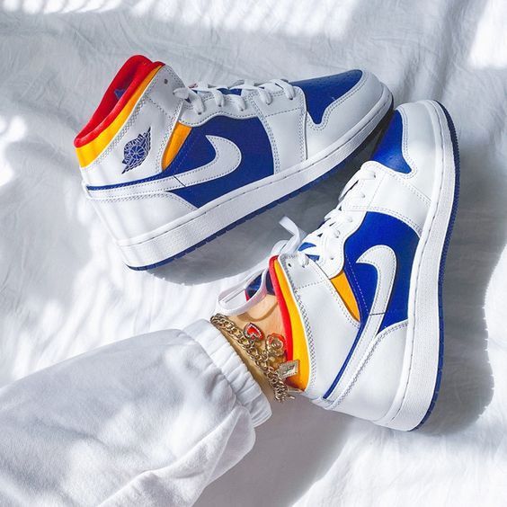 Air Jordan 1 Mid White Laser Orange Deep Royal Blue - Image 5