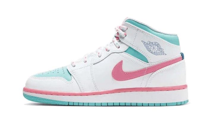 Air Jordan 1 Mid White Pink Green Soar - Image 6