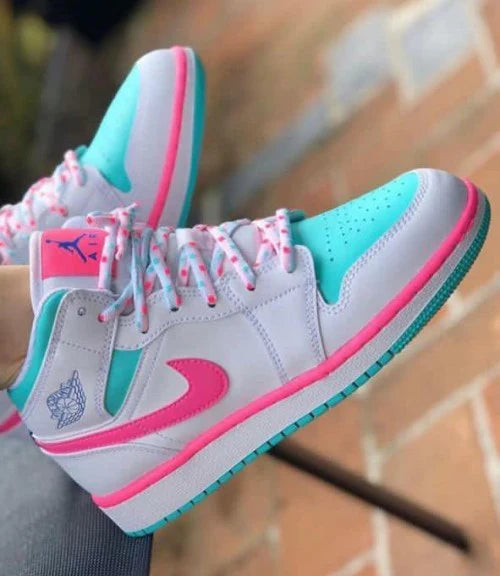 Air Jordan 1 Mid White Pink Green Soar - Image 4